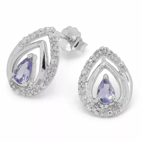 Groot tanzanite oorbellen in 9 karaat witgoud met tanzanite en diamanten 