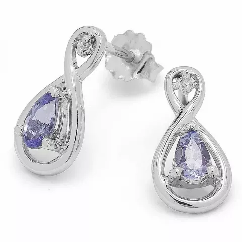 Infinity tanzanite oorbellen in 9 karaat witgoud met tanzanite en diamant 