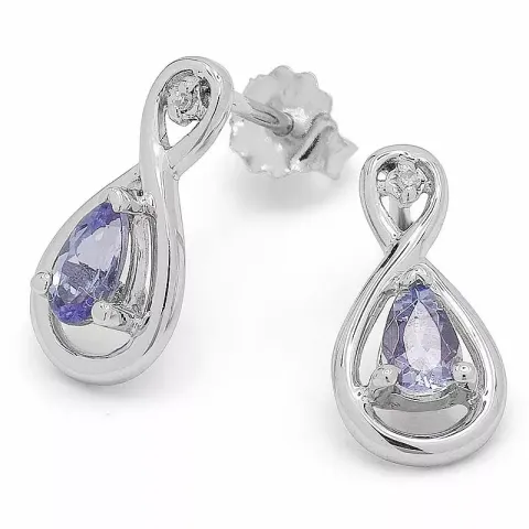 Infinity tanzanite oorbellen in 9 karaat witgoud met tanzanite en diamant 