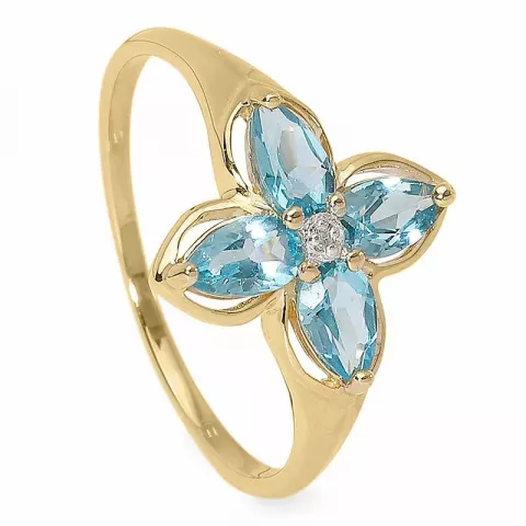 bloem blauwe topaas diamant ring in 9 karaat goud  0,005 ct
