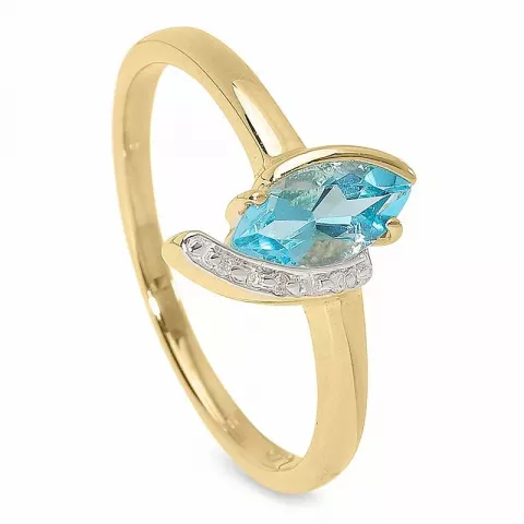 eenvoudige blauwe topaas diamant ring in 9 karaat goud met rhodium  0,009 ct