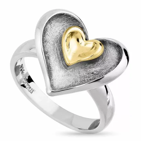 Groot hart ring in zilver met verguld sterlingzilver