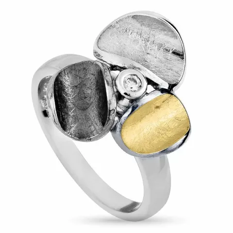 bloem zirkoon ring in zilver met verguld sterlingzilver