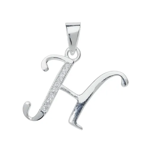 letter h zirkoon hanger in zilver