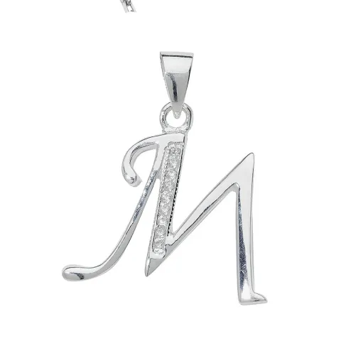 letter m zirkoon hanger in zilver