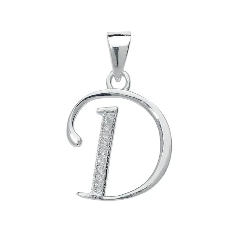 Letter d zirkoon hanger in zilver