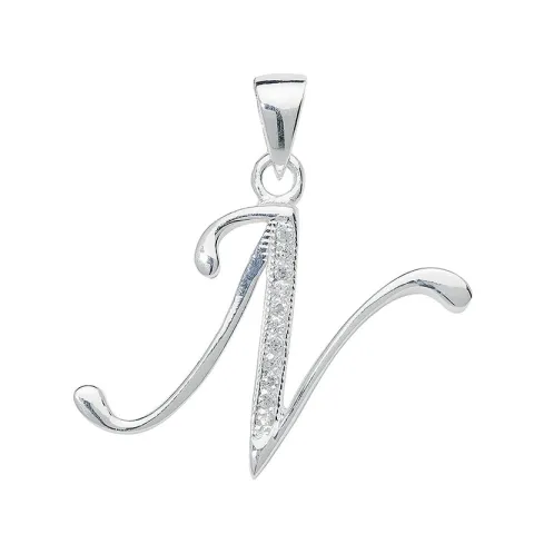 letter n zirkoon hanger in zilver