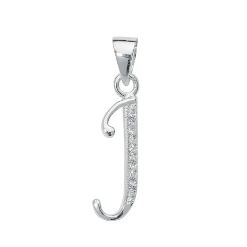 letter j zirkoon hanger in zilver