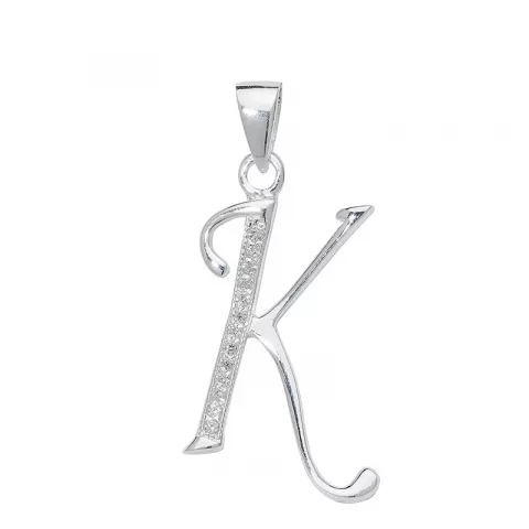 letter k zirkoon hanger in zilver
