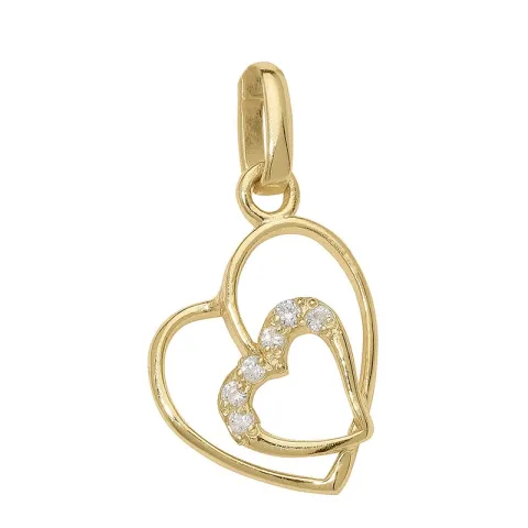 dubbel hart zirkoon hanger in verguld sterlingzilver