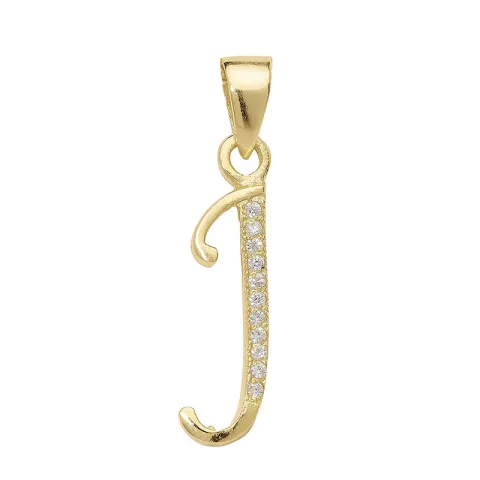 letter j zirkoon hanger in verguld sterlingzilver