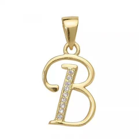 letter b zirkoon hanger in verguld sterlingzilver