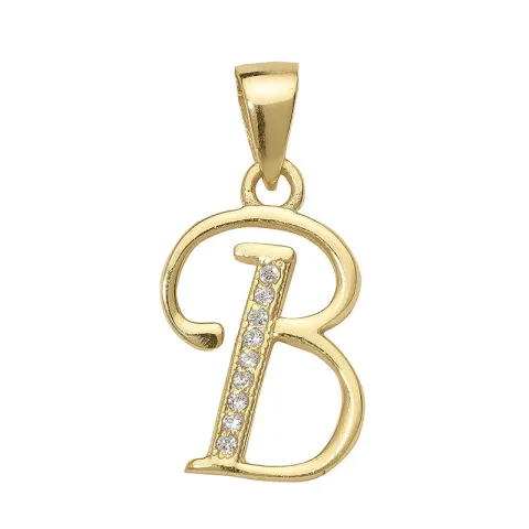 letter b zirkoon hanger in verguld sterlingzilver