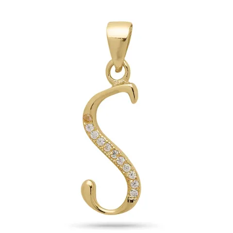 letter s zirkoon hanger in verguld sterlingzilver
