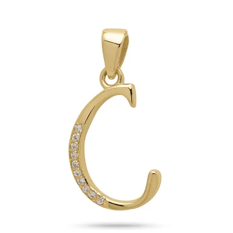 letter c zirkoon hanger in verguld sterlingzilver