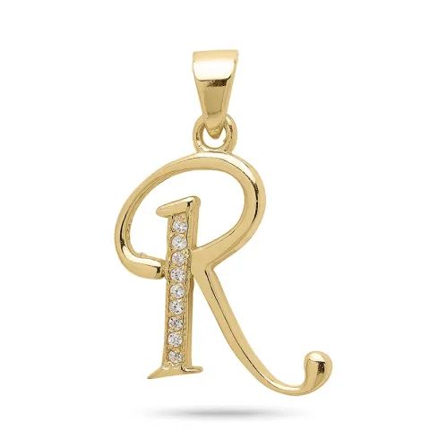 letter r zirkoon hanger in verguld sterlingzilver