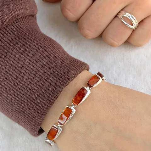 vierkant barnsteen armband in zilver