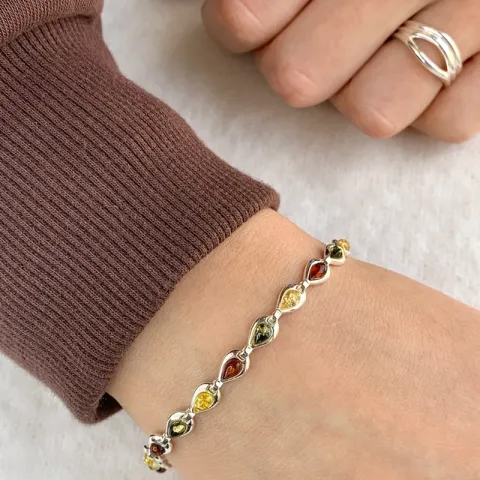 veelkleurig barnsteen armband in zilver