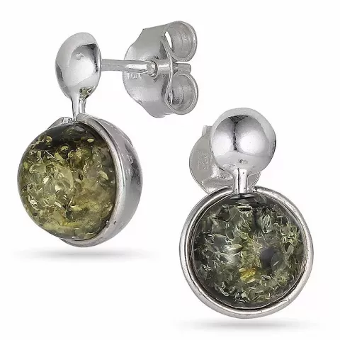 rond groene barnsteen oorsteker in zilver