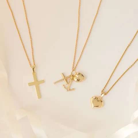 kruis ketting in verguld sterlingzilver met hanger in 8 karaat goud - Amoré