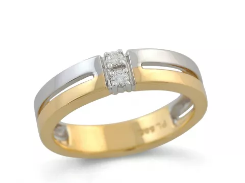 Vierkant diamant ring in 9 karaat goud-en witgoud 0,08 ct