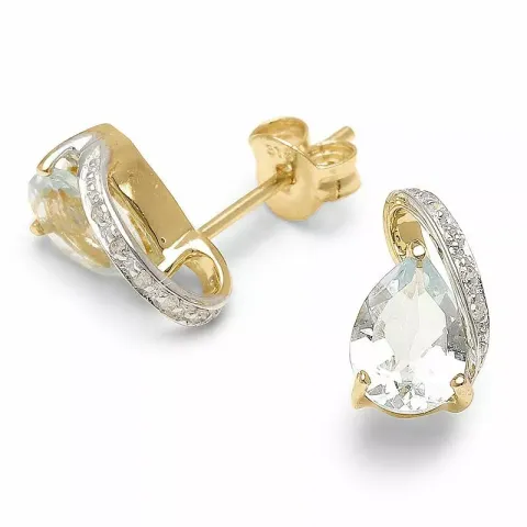 druppel diamant oorbellen in 9 karaat goud met aquamarijn en diamant