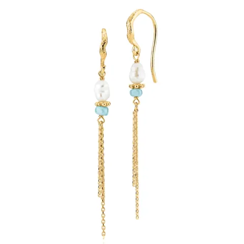 Sistie Betty lange blauwe parel ketting oorbellen in verguld sterlingzilver