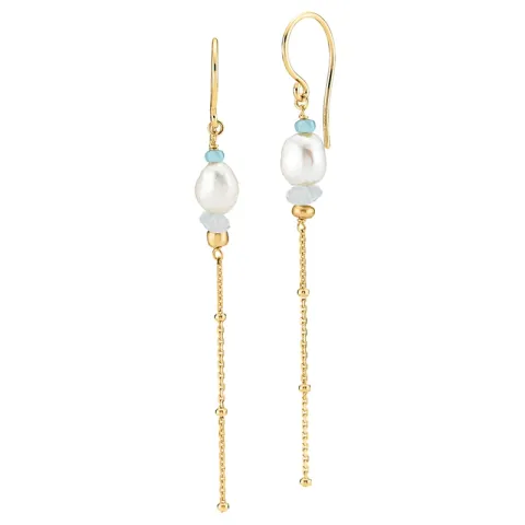 Sistie Beach blauwe parel ketting oorbellen in verguld sterlingzilver
