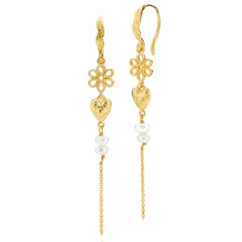 Sistie Alma bloem parel ketting oorbellen in verguld sterlingzilver