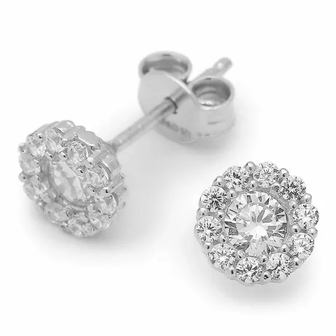 rond zirkoon oorsteker in zilver