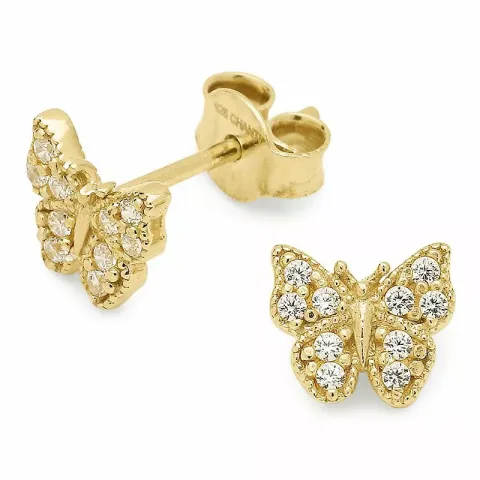 Klein vlinder zirkoon oorsteker in verguld zilver