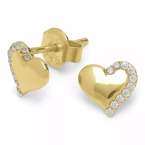 Glanzende hart zirkoon oorsteker in verguld sterlingzilver