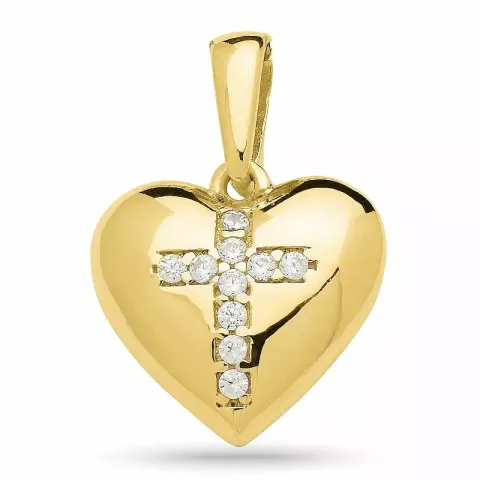 Hart kruis zirkoon hanger in verguld sterlingzilver