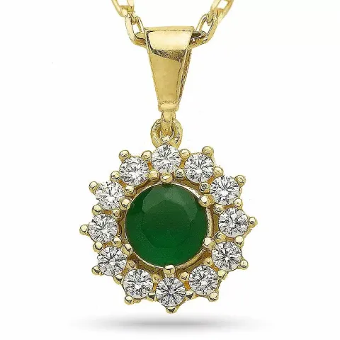 testsieraad groen zirkoon hanger met ketting in verguld sterlingzilver