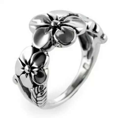 Breed bloem ring in zilver