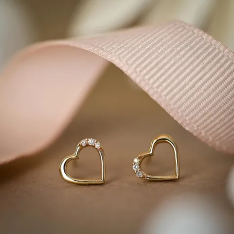 hart diamant oorsteker in 8 karaat goud met diamant en diamant