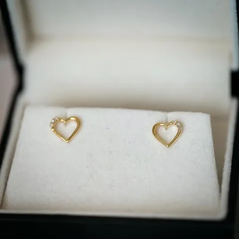 hart diamant oorsteker in 8 karaat goud met diamant en diamant