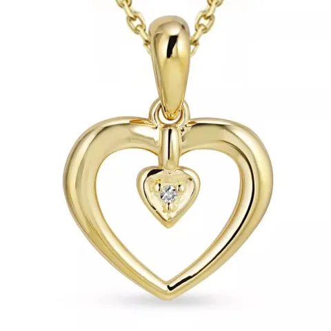 hart diamant ketting in verguld sterlingzilver met hanger in 8 karaat goud