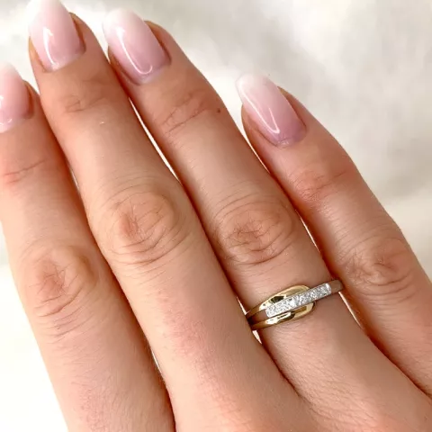 elegant abstract diamant ring in 9 karaat goud-en witgoud 0,03 ct