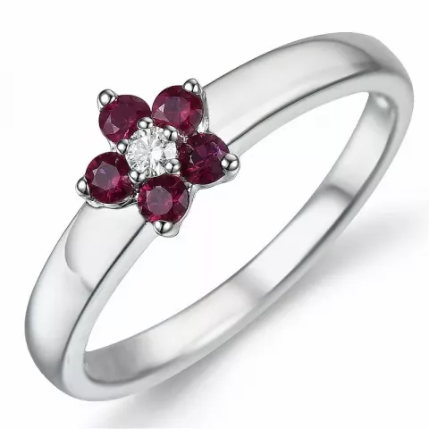 bloem robijn diamant ring in 9 karaat witgoud 0,04 ct 0,31 ct