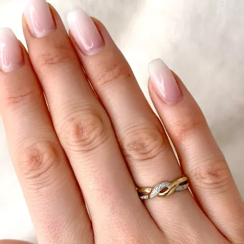 elegant abstract diamant ring in 9 karaat goud-en witgoud 0,02 ct