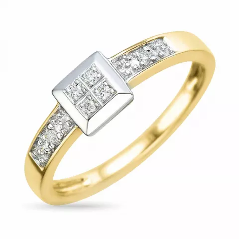 vierkant diamant ring in 9 karaat goud-en witgoud 0,04 ct