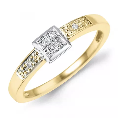 abstract diamant ring in 9 karaat goud-en witgoud 0,04 ct