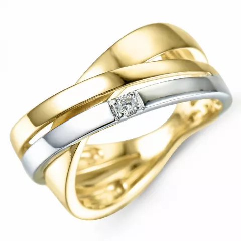 testsieraad diamant gouden ring in 9 karaat goud-en witgoud 0,03 ct