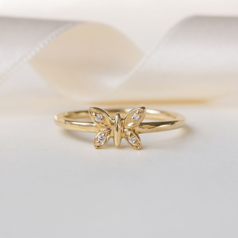 Vlinder diamant ring in 9 karaat goud 0,02 ct