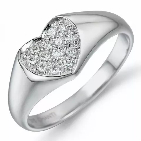 Hart diamant ring in 9 karaat witgoud 0,16 ct