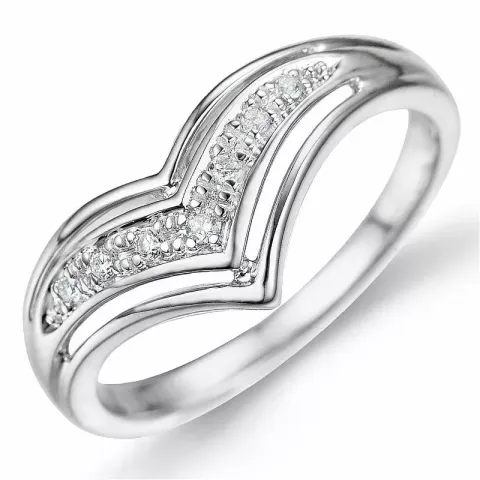 V diamant ring in 9 karaat witgoud 0,06 ct