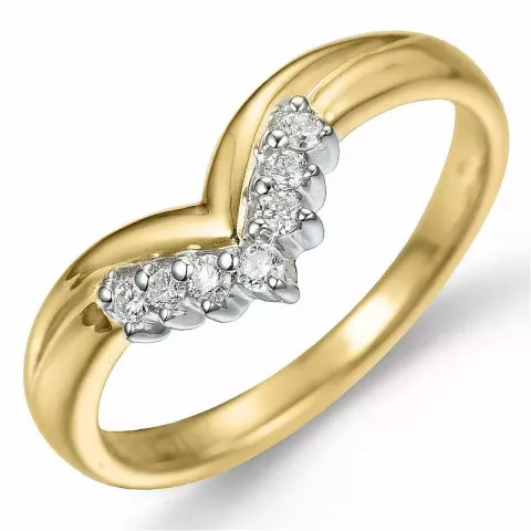 V diamant ring in 9 karaat goud-en witgoud 0,09 ct