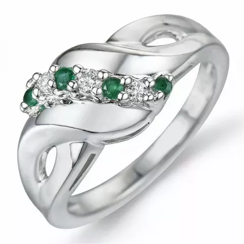 abstract smaragd diamant ring in 9 karaat witgoud 0,06 ct 0,08 ct