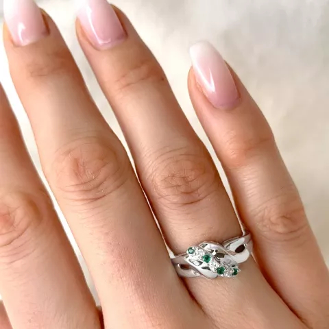 abstract smaragd diamant ring in 9 karaat witgoud 0,06 ct 0,08 ct